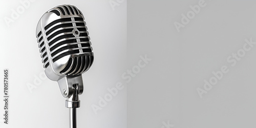 Microphone karaoke Vintage silver closeup on white background