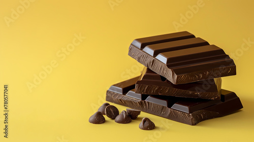 Milk chocolate bar displayed on an isolated yellow background © Taisiia