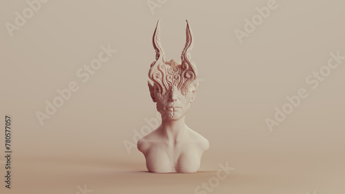 Devil demon queen bust occult Halloween decoration woman horns mysterious 3d illustration render digital rendering