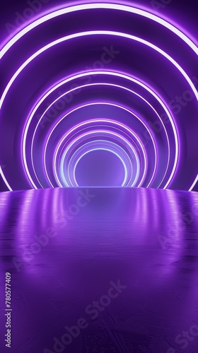 A luminous, mesmerizing vortex of glowing neon rings in deep shades of purple, creating a visually captivating and immersive abstract composition.