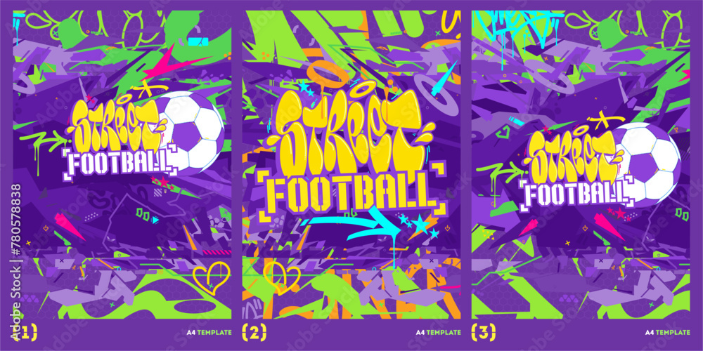 Fototapeta premium Abstract Trendy Hip Hop Urban Street Art Graffiti Style Soccer Or Football Vector A4 Poster Art
