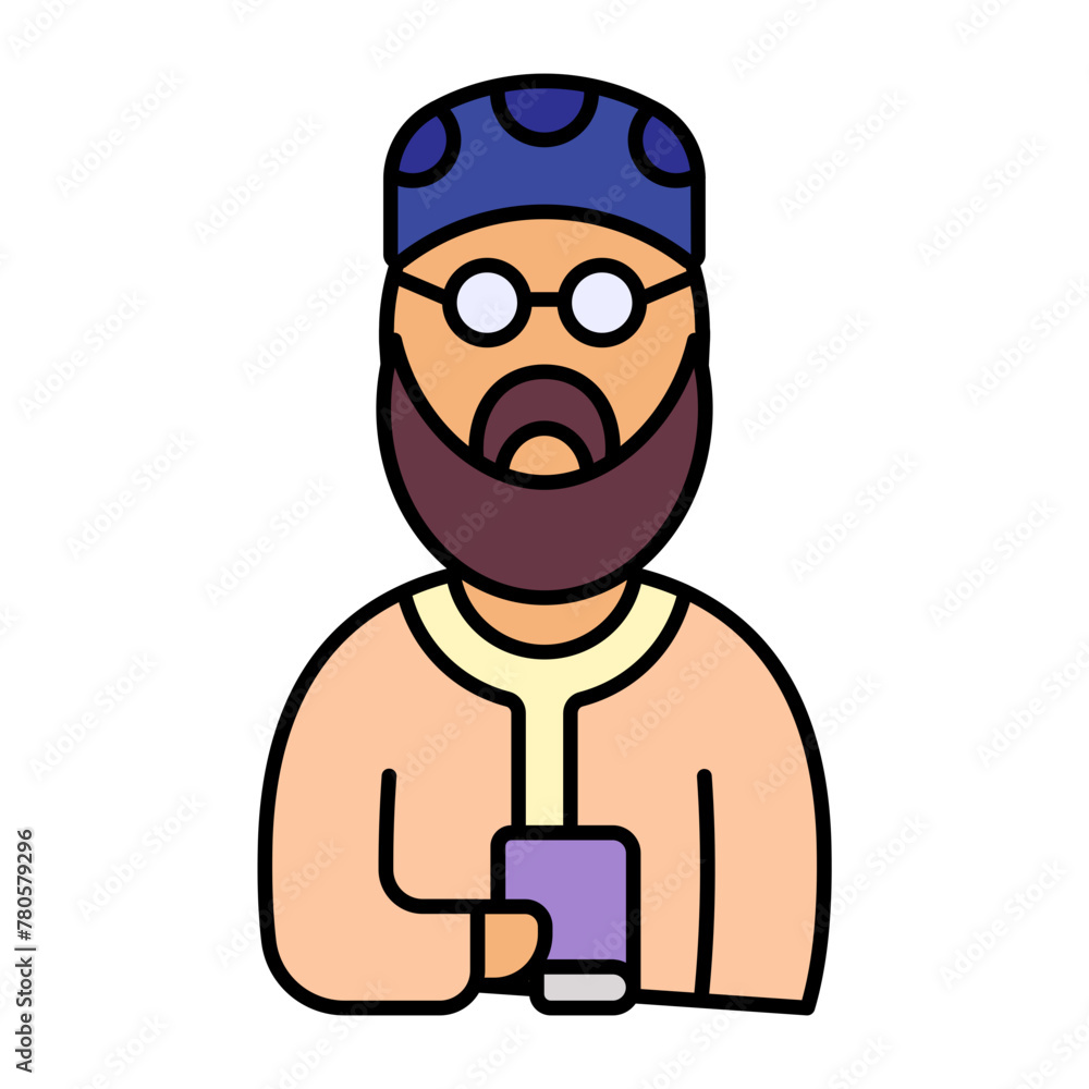 Nikah Khawan Imam-e-Masjid concept, marriage officiant Qazi  wearing Taqiyah vector icon design, Arabic Muslim marriage Symbol, Islamic wedding customs Sign,asian matrimonial stock illustration