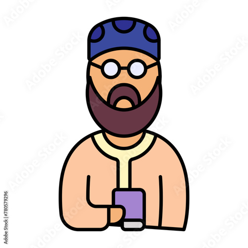 Nikah Khawan Imam-e-Masjid concept, marriage officiant Qazi  wearing Taqiyah vector icon design, Arabic Muslim marriage Symbol, Islamic wedding customs Sign,asian matrimonial stock illustration