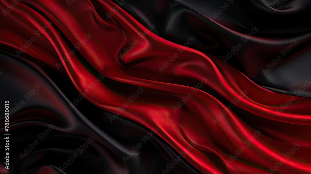 Abstract Wavy Black and Red Silk Cloth Background