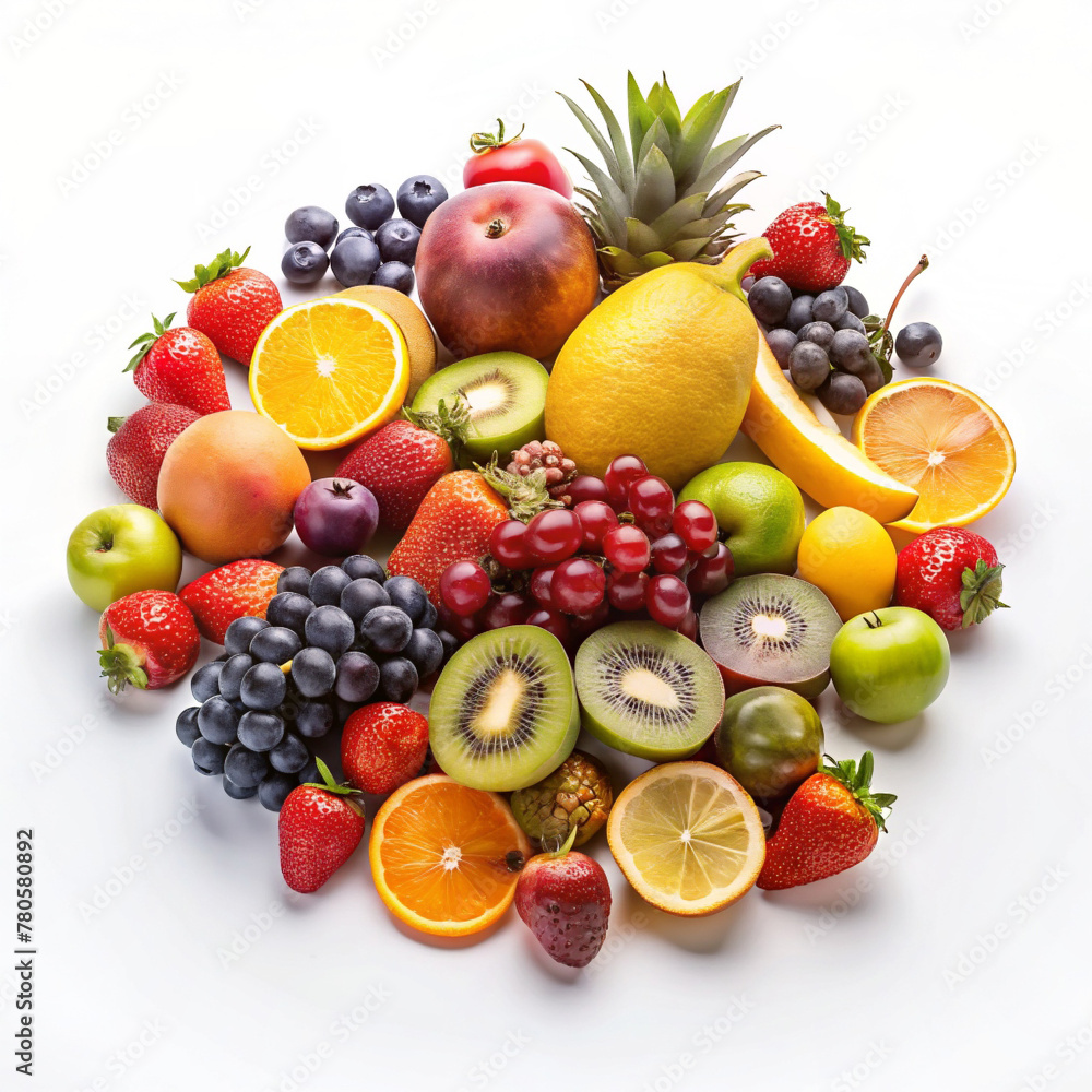 colorful ripe summer fruits on white background colorful ripe summer fruits on white background