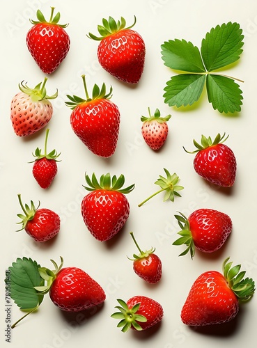  Illustration set of strawberries with vines isolated on white background
