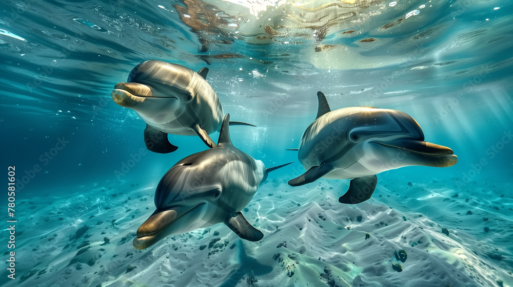 Dolphins swimming in the ocean. sea life animals