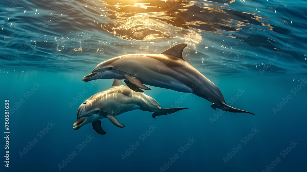 Fototapeta premium Dolphins swimming in the ocean. sea life animals