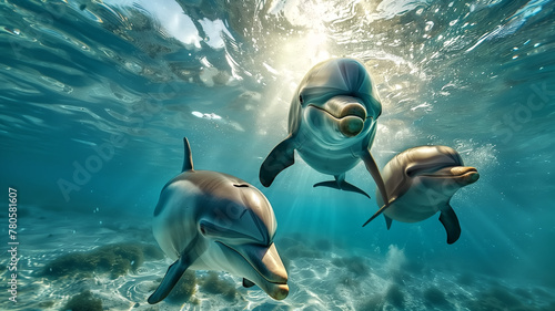 Dolphins swimming in the ocean. sea life animals