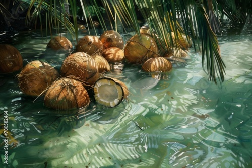 Floating Coconuts in Water