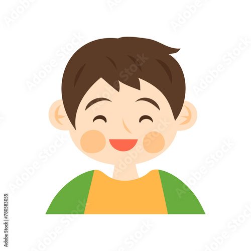 笑う男の子の顔。フラットなベクターイラスト。
Laughing boy’s face. Flat vector illustration.