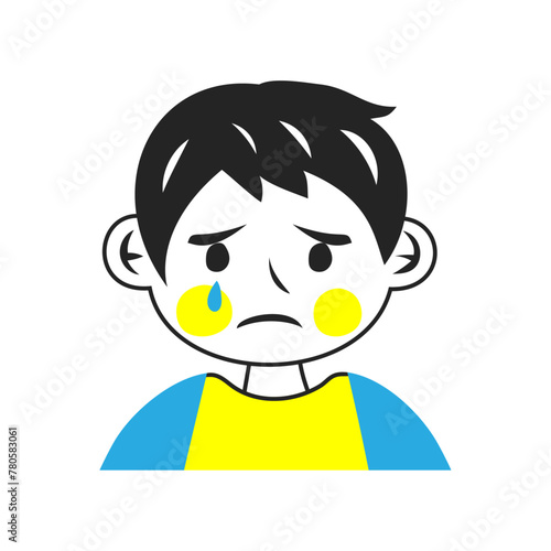 泣く男の子の顔。シンプルなベクターイラスト。
Crying boy’s face. Simple vector illustration.