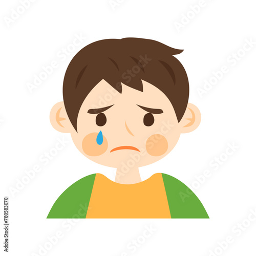 泣く男の子の顔。フラットなベクターイラスト。
Crying boy’s face. Flat vector illustration.
