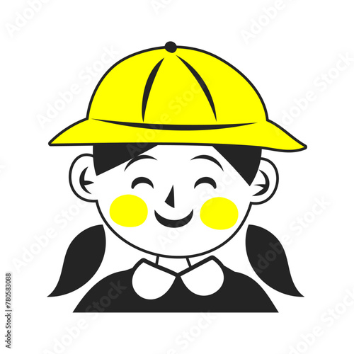 黄色い帽子を被った笑顔の女の子の顔。シンプルなベクターイラスト。
Smiling girl’s face wearing a yellow hat. Simple vector illustration.