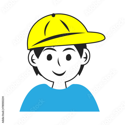 黄色いキャップを被った男の子の顔。シンプルなベクターイラスト。
Boy's face wearing a yellow cap. Simple vector illustration.