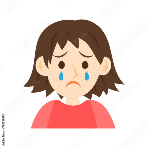 泣く女の子の顔。フラットなベクターイラスト。
Crying girl's face. Flat vector illustration.