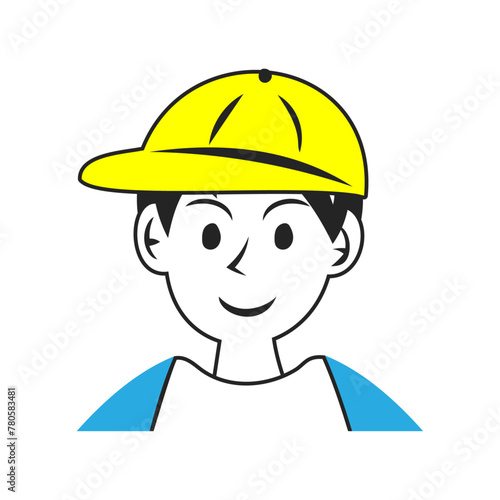 黄色いキャップを被った男の子の顔。シンプルなベクターイラスト。 Boy's face wearing a yellow cap. Simple vector illustration.