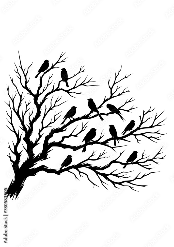 Fototapeta premium Birds SVG, Bird on Branches SVG, Feathers, Branches SVG, Birds Silhouette, Bird Cricut, Bird Clipart