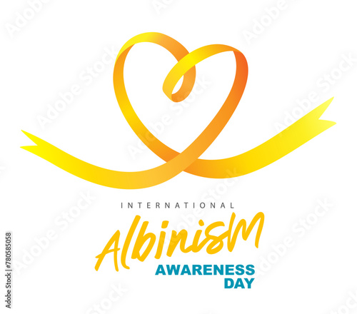 International Albinism Awareness Day. Yellow ribbon folded in the shape of a heart as a symbol of a rare genetic disease.