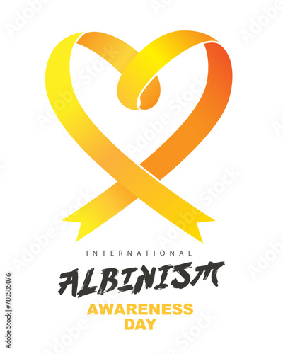 Yellow awareness ribbon in the shape of a heart. International Albinism Awareness Day. Genetic inherited condition.