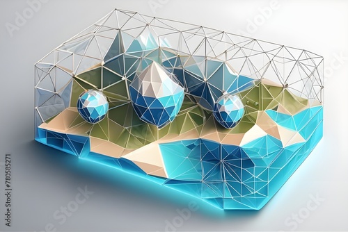 World Water Day: Low-poly design with geometric background, wireframe light connection structure. #WorldWaterDay #LowPolyDesign photo