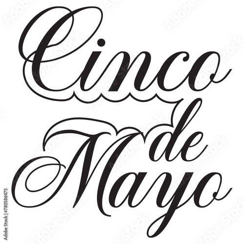 Vector greeting card for Cinco de Mayo, horizontal invitation with curly calligraphic font, art design curls and decorative flourishes, swirly brush letters for words cinco de mayo.Vector illustration photo