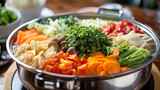 Artful vegetarian hotpot, a harmonious blend of colors and flavors from varied veggies