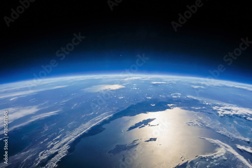 View of Earth from space. View of the Earth from space, blue planet and deep black space. Planet Earth From A Low Orbit Space View