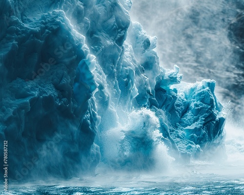 Close up of a melting glacier, symbolizing the effect of global warming on polar ice, stark and impactful