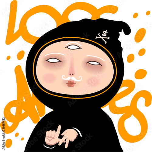 Stylized Graffiti Artist Character with LA Sign Vector T-Shirt Print

