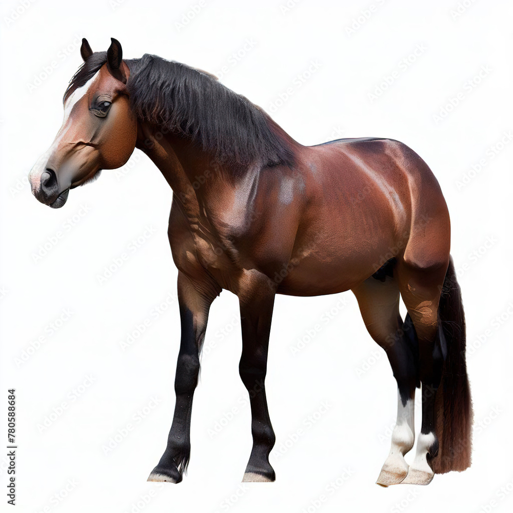 The bay horse isolated on white.with Generative AI technology	
