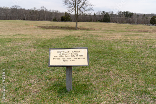 Plaque for Lieutenant Ramsey, killed here at the First Battle of Manassas Bull Run in the Civil War photo