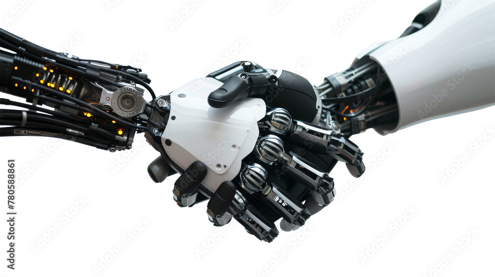 Robotic Hands in a Symbolic Handshake isolated Robotic Hands in a Symbolic Handshake isolated