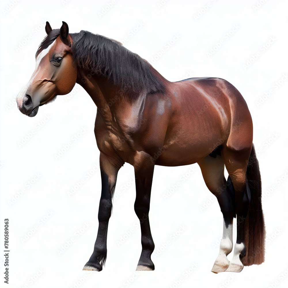 Obraz premium The bay horse isolated on white.with Generative AI technology 