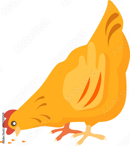 brown chicken hen eating flat vector illustration