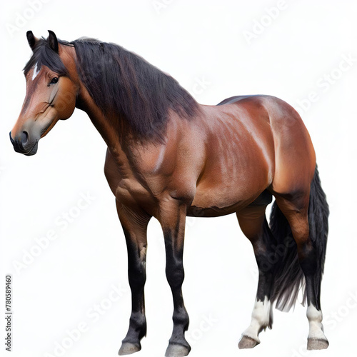 The bay horse isolated on white.with Generative AI technology	
