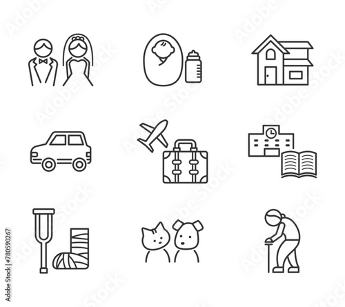 シンプルな線画のイラスト　ライフイベント
