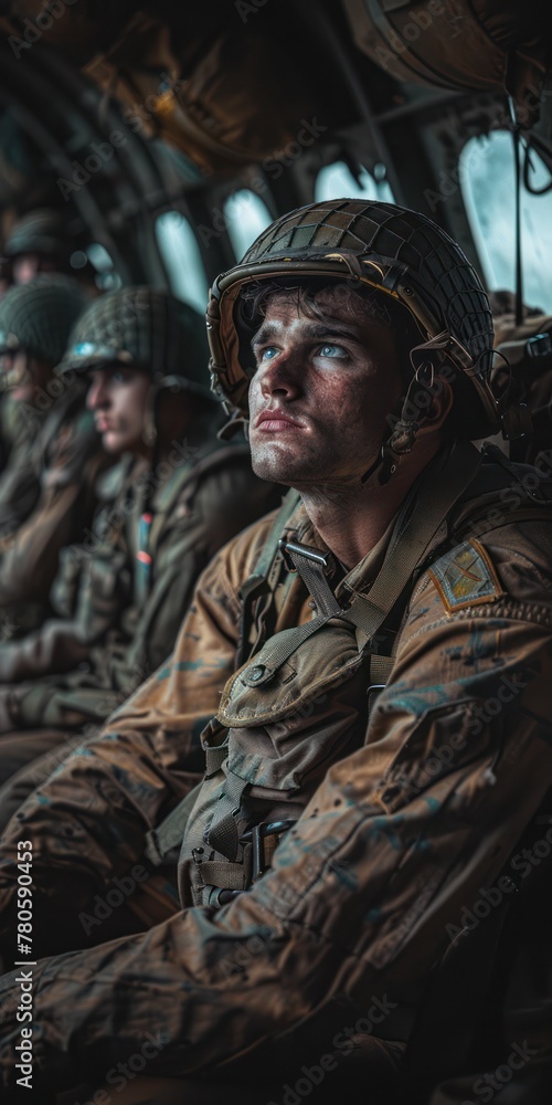 World War II paratroopers reenactors preparing for a jump World War II paratroopers reenactors preparing for a jump