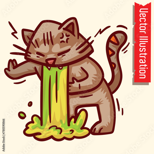 Cartoon Cat Vomiting Illustration
