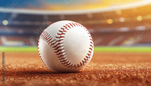 baseball on the field. Baseball ball lying on the baseball field, concept of the beginning of the Baseball season