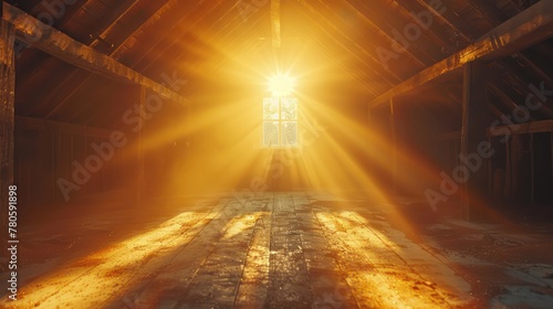 Sunlight in empty barn on farm, abstract rustic background. Generative AI