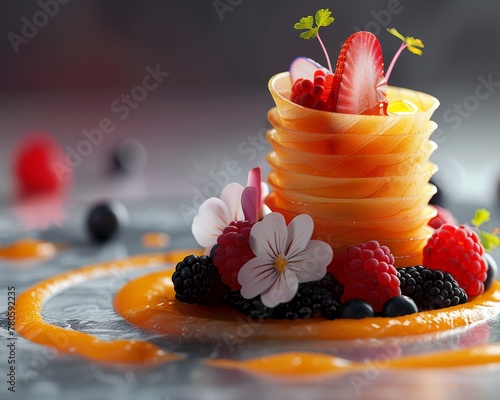 Culinary delights meet fashion in 3D, vibrant colors, beautiful arrangement ,3DCG,clean sharp focus photo