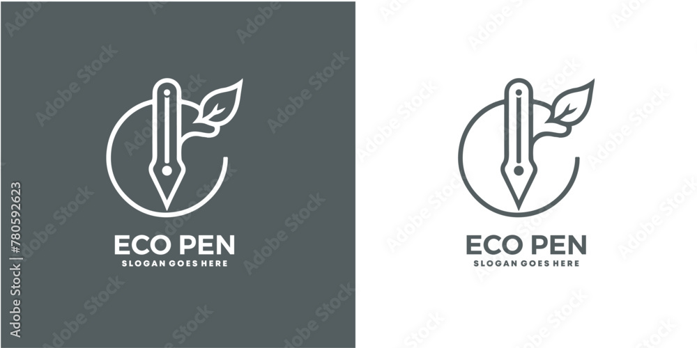eco pen logo concept ,eco write vector symbol icon logotype illustration design template.