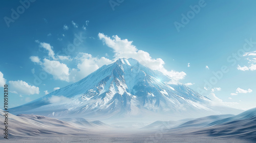 Mountain Landscape, An awe-inspiring snow-capped mountain under a vivid blue sky.