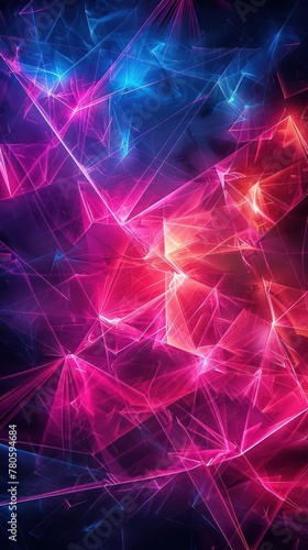 A colorful abstract background with a glowing network of lines and triangles