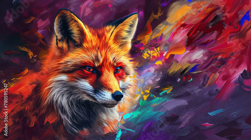 creative drawing of a fox on a bright purple background © Katrin_Primak