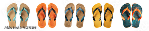 Collection of rubber sandals flip-flops isolated on a transparent background, summer, PNG photo