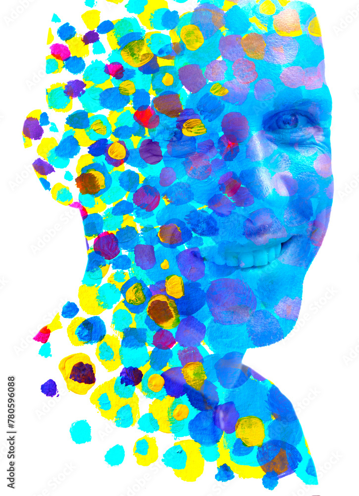 An artistic paintography portrait of a smiling man in double exposure An artistic paintography portrait of a smiling man in double exposure