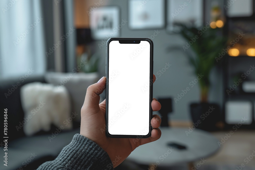 Mockup image of a man holding and using mobile phone with blank desktop screen Mockup image of a man holding and using mobile phone with blank desktop screen