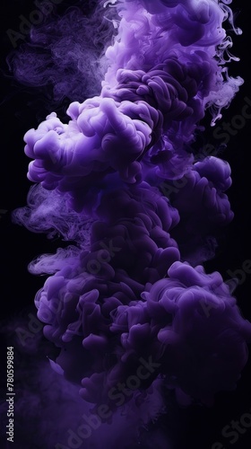 Towering plumes of purple smoke rise majestically against a stark black background, evoking intrigue and elegance.